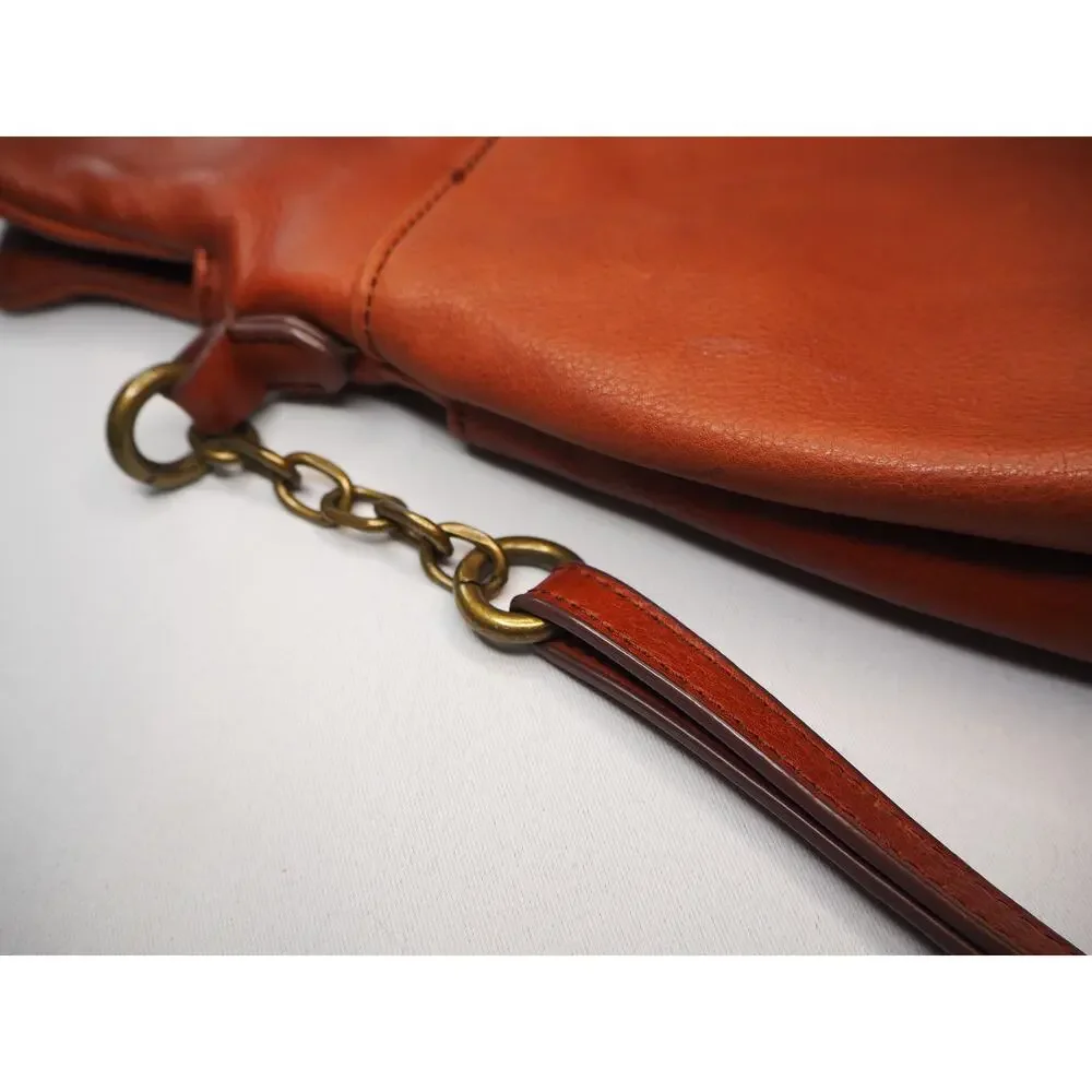 Margot New York Cognac Leather Triple Zip Crossbody Hobo Bag 12x13 Brown